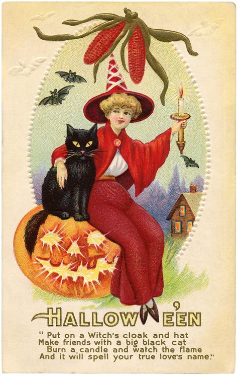 Vintage Red Witch Image Halloween The Graphics Fairy
