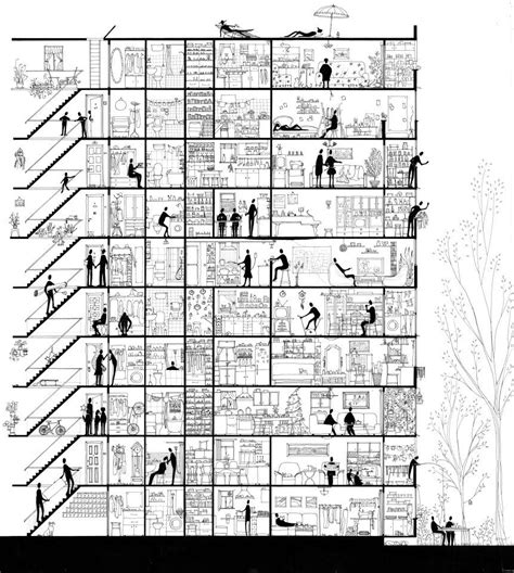 I mean, if you cut a building at a certain point do you show any details from walls or whatever that. Life... Sectioned. A section drawing about an apartment ...