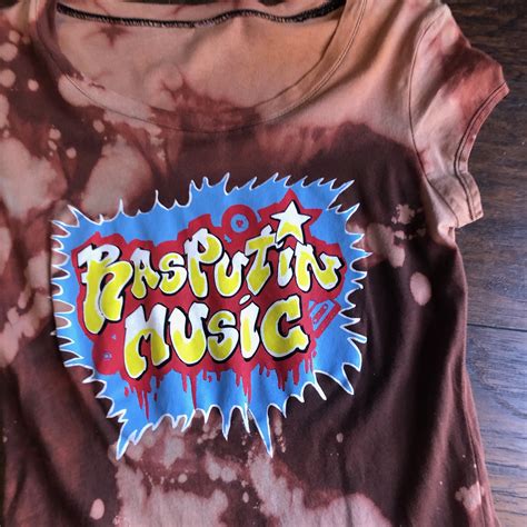 Hand Distressed One Of A Kind Rasputin Music Acid Wash Tee Shirt Women