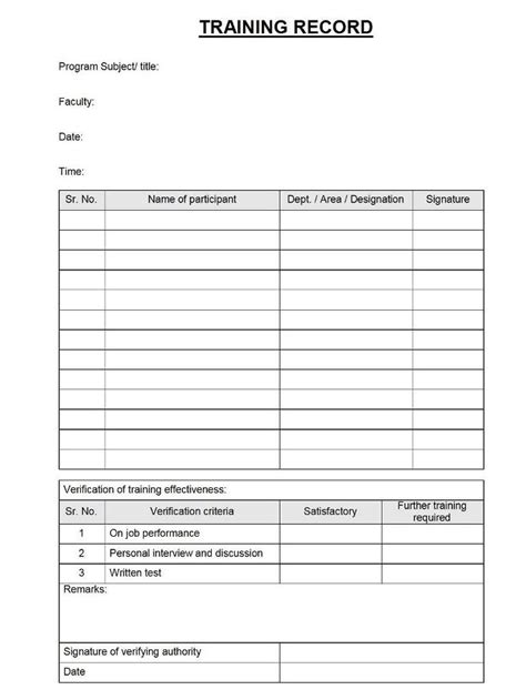 Training Record Format Within Training Report Template Format Best