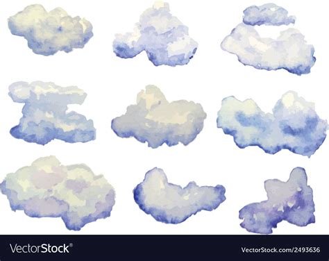 Set Of Watercolor Clouds Isolated On White Vector Image