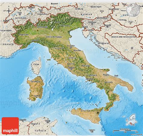 Satellite 3d Map Of Italy Shaded Relief Outside