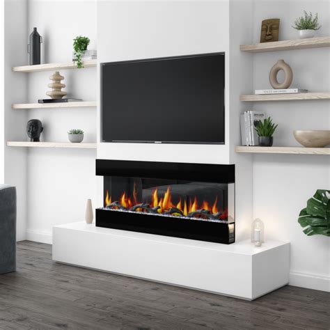 Amberglo Mirrored Electric Wall Mounted Fire In Black 50 Inch
