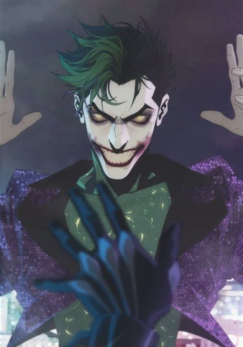 The Joker With Green Hair Is Holding His Hands Up