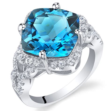 Sterling Silver Cushion Cut Swiss Blue Topaz Halo Ring Genuine Gemstone