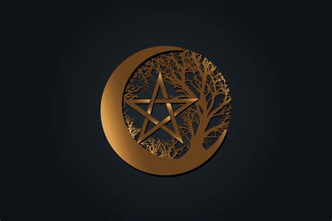 Mystical Moon Tree Of Life And Wicca Pentacle Sacred Geometry Gold