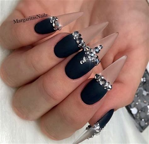 Clear Black Matte Bling Stiletto Nails By Margaritasnailz From Nail Art