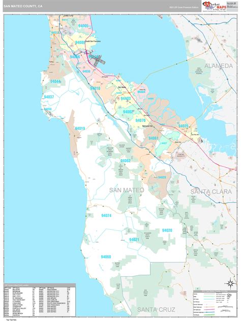 San Mateo County Ca Wall Map Premium Style By Marketmaps Mapsales