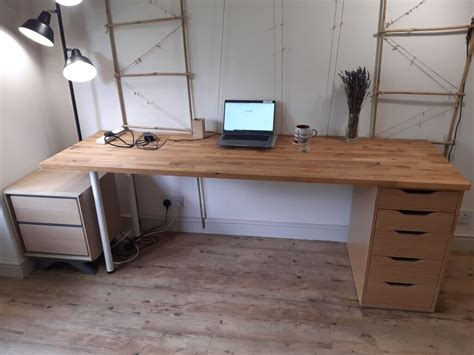 M Desk With Oak Worktop Ikea Alex Drawers Units Ikea Adjustable