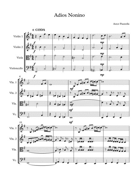 Download and print in pdf or midi free sheet music for oblivion by astor piazzolla arranged by shigeo ida for piano (piano duo). Download Adios Nonino (Astor Piazzolla) For String Quartet ...
