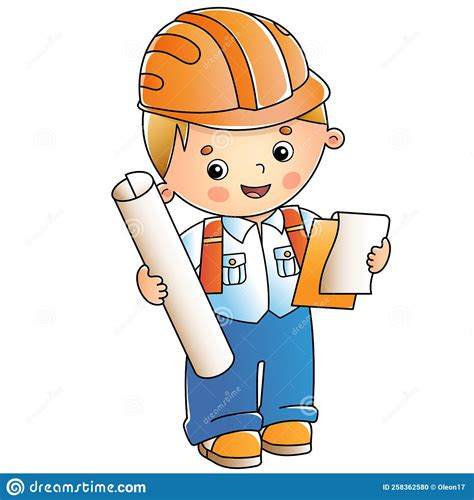 Cartoon Architect With Plan Of Building Profession Stock Vector