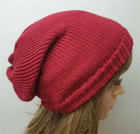 Women Hat Knit Red Slouch Hat Women Slouchy Beanie Handmade Etsy