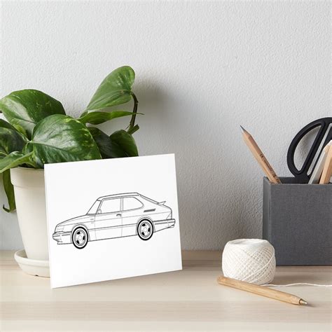 Saab 900 Turbo Outline Drawing Art Board Print For Sale By
