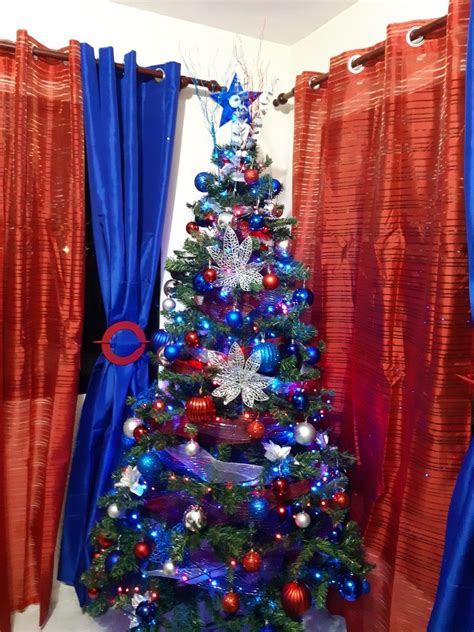 Árbol De Navidad Rojo Azul Royal Y Plata Decoración Azul De Navidad