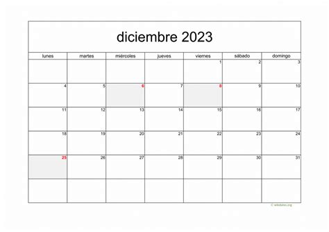Calendario Diciembre 2023