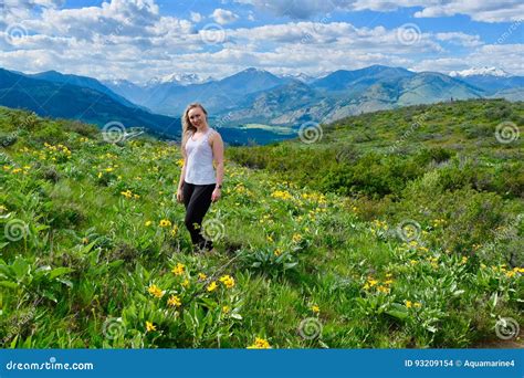Young Adult Woman In Alpine Meadows Stock Photo Image Of Hikers