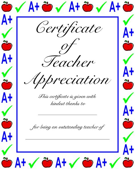 Teachers Appreciation Certificate Certificate Of Teacher Appreciation