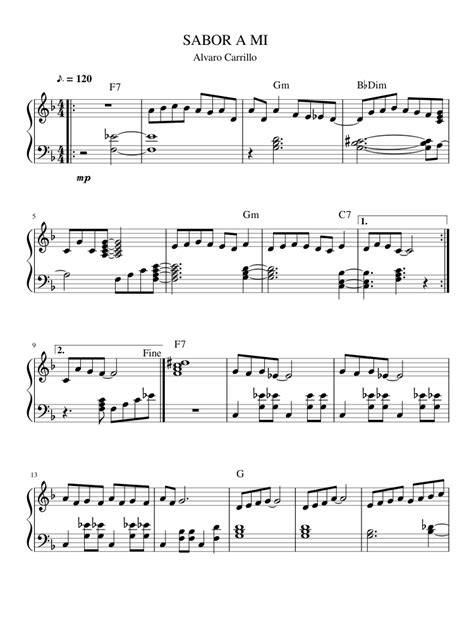 Sabor A Mi Sheet Music For Piano Solo