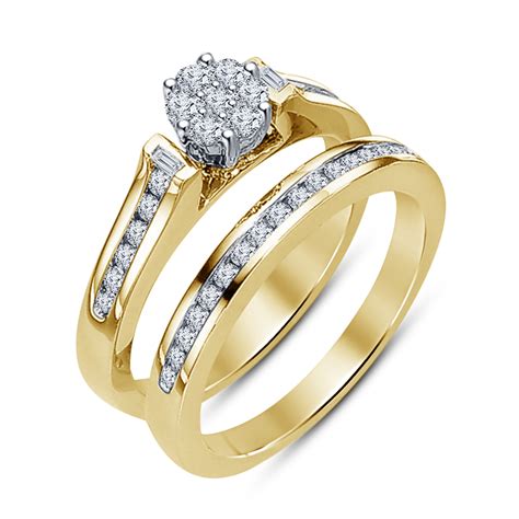 14k yellow gold plated white rd sim diamond women s wedding bridal ring set 5 6 cz moissanite