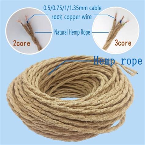 Vintage Hemp Rope Electrical Wire Cable Inside Elastic Braided 2 3 Core