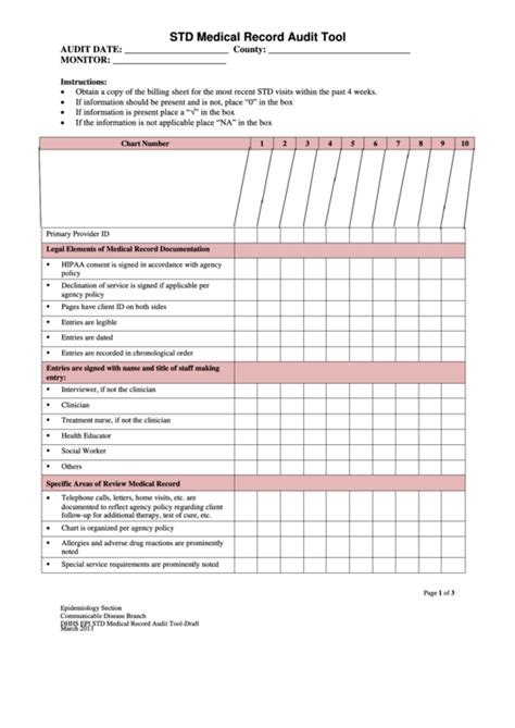Printable Medical Chart Audit Tool Template Printable