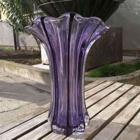 Flower Vase Purple Original Murano Glass Omgsommerso Techniqueart Cod Id 3868length 28 Cm