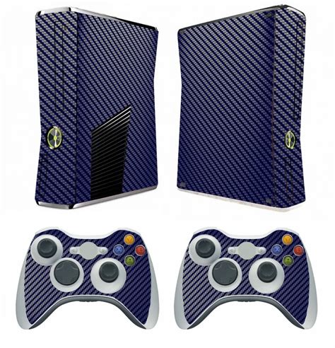 Blue Carbon Fiber Vinyl Skin Sticker Protector For Microsoft Xbox 360