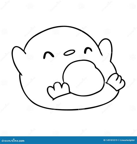 Line Drawing Kawaii Of A Cute Penguin Stock Vector Illustration Of