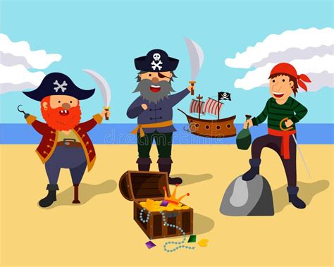 Los Piratas De Mar Encontraron Un Tesoro Pecho Personajes De Dibujos