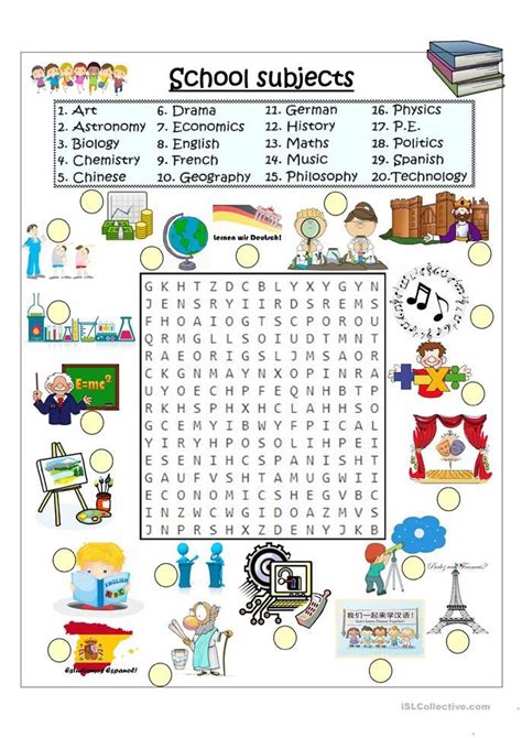 School Subjects Word Search English Esl Worksheets For Distance