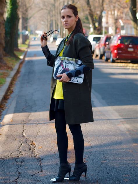 A little neon and an artsy print go a long way in this look. | Best Winter Street Style 2013 ...