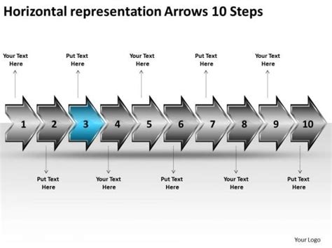 Horizontal Representation Arrows 10 Steps Free Flow Charts Powerpoint