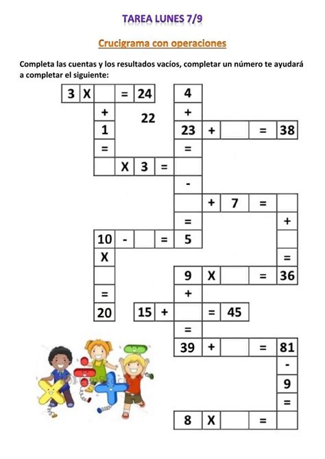 Ejercicio De Crucigrama Con Operaciones Cruzadinha De Matematica