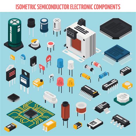 Isometric Semiconductor Electronic Components Set Vector Art At
