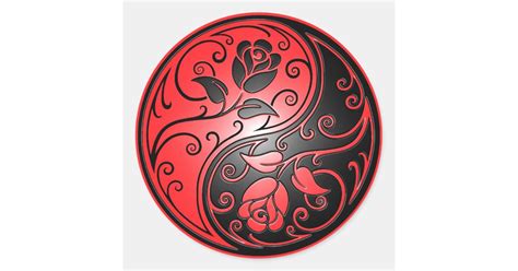 Yin Yang Roses Red And Black Classic Round Sticker