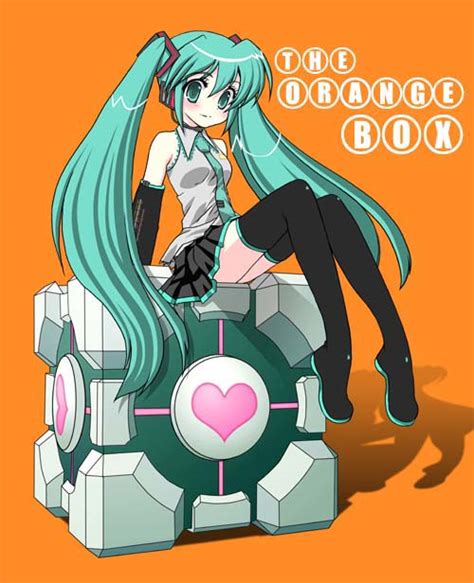 Hatsune Miku And Weighted Companion Cube Vocaloid And 2 More Drawn By