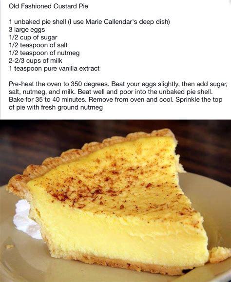 Bake until a cake tester inserted in the center comes out clean, 17 to 20 minutes. Old fashion custard pie | Dessert recipes