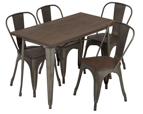 Merge formal and contemporary elements with a table featuring rich walnut and cherry surrounding framing and chocolate leather seats. Metal Kitchen Table Set Dining Table Chairs Home ...