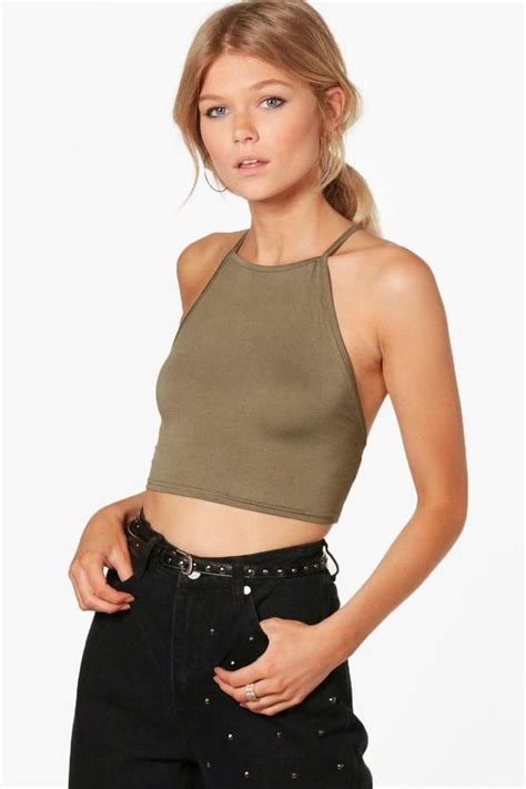 Petite High Neck Crop Top Boohoo Crop Top Outfits Crop Tops Women