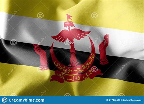 Map On Brunei Waving Flag 3d Rendering Brunei Map And Waving Flag On