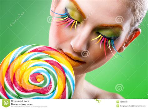 Colorful Twisted Lollipop Colorful Fashion Makeup Stock Photo Image