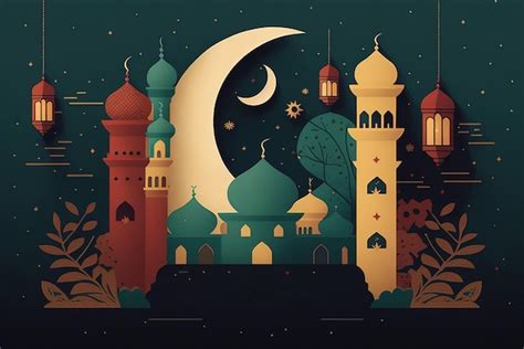Premium Ai Image Flat Color Illustration For Ramadan