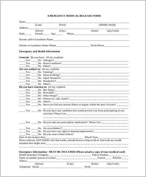 Free 21 Sample Emergency Release Forms In Pdf Ms Word