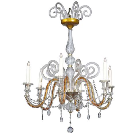 Murano Glass Chandelier With Six Lights At 1stdibs