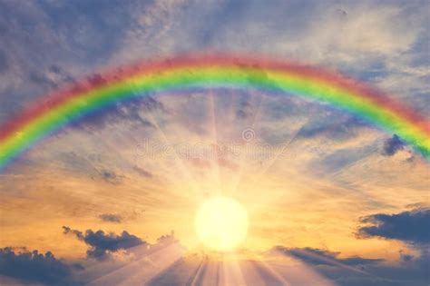Rainbow In The Beautiful Sky At Sunset Stock Image Image Of