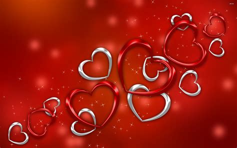 Red And Silver Metallic Hearts Wallpaper Hd