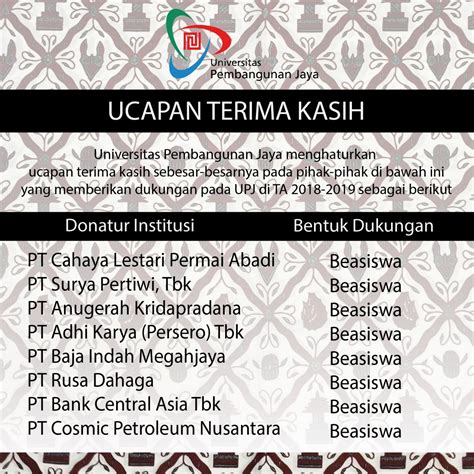 Ucapan Terima Kasih - Acara | Universitas Pembangunan Jaya