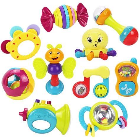 10pc Baby Rattles Teether Ball Shaker Grab And Spin Rattle Musical