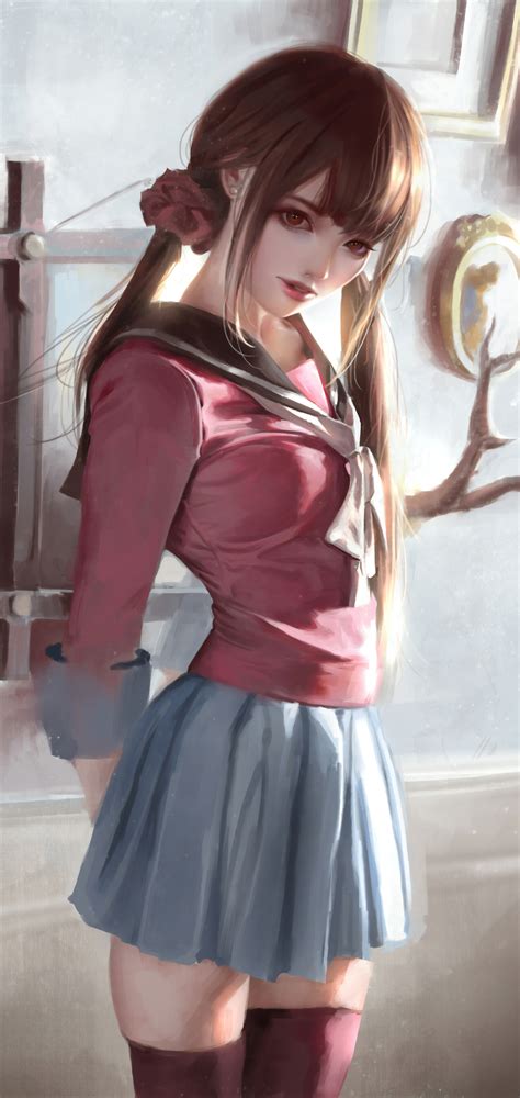 1080x2280 Cute Girl In School Uniform One Plus 6huawei P20honor View