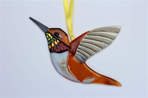 Hummingbird Rufous Fused Glass Art Decoration T Ornament Etsy Uk